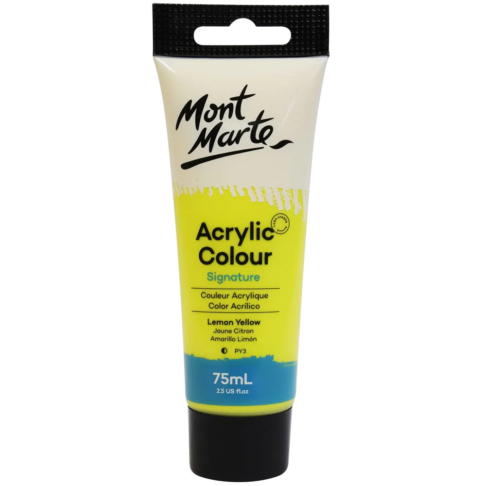 Tubo de Pintura Acrílica Signature 75ml - Color Amarillo Limón - Mont Marte - MSCH7502