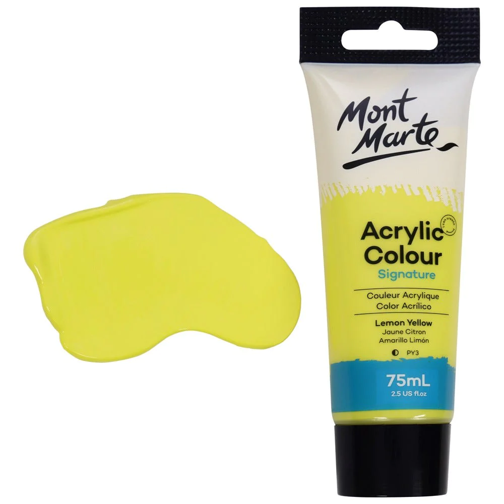 Tubo de Pintura Acrílica Signature 75ml - Color Amarillo Limón - Mont Marte - MSCH7502