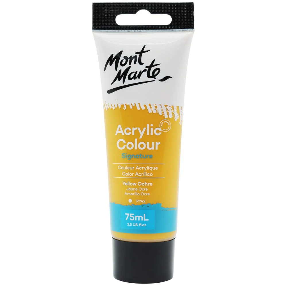 Tubo de Pintura Acrílica Signature 75ml - Color Amarillo Ocre - Mont Marte - MSCH7505
