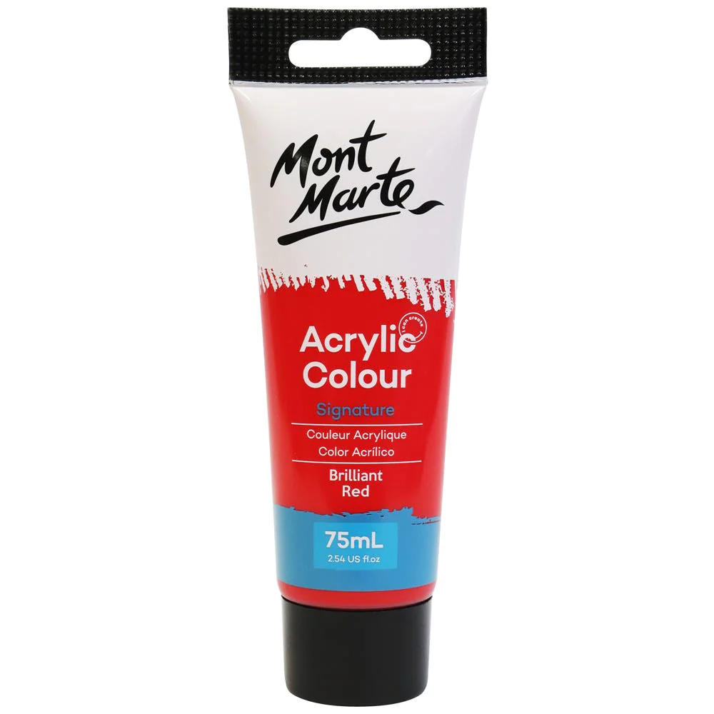 Tubo de Pintura Acrílica Signature 75ml - Color Rojo Brillante - Mont Marte - MSCH7510