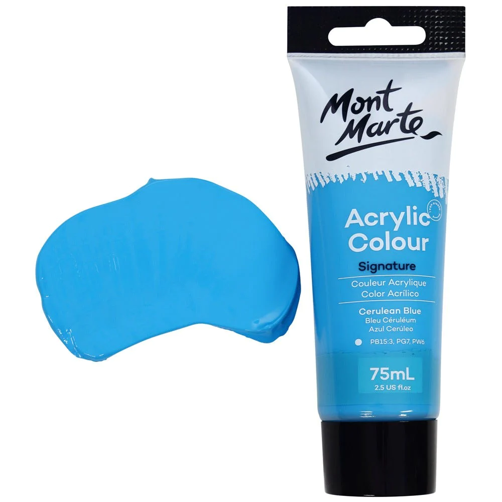 Tubo de Pintura Acrílica Signature 75ml - Color Azul Cerúleo - Mont Marte - MSCH7517