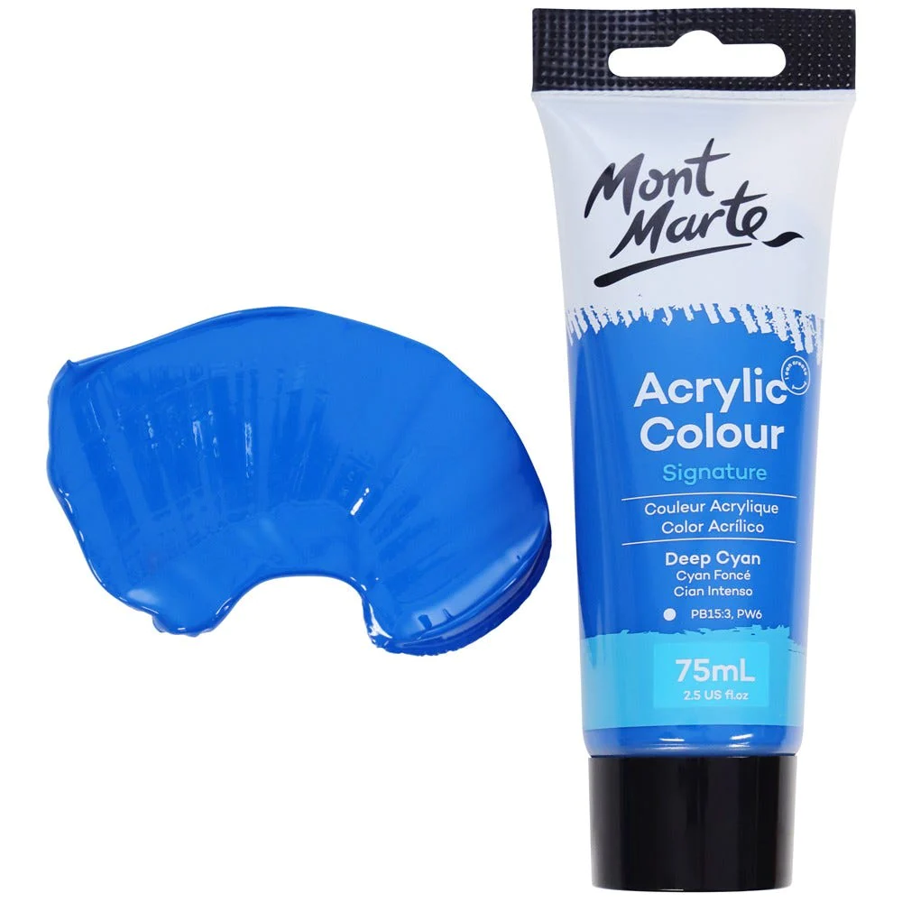 Tubo de Pintura Acrílica Signature 75ml - Color Cian Intenso - Mont Marte - MSCH7518