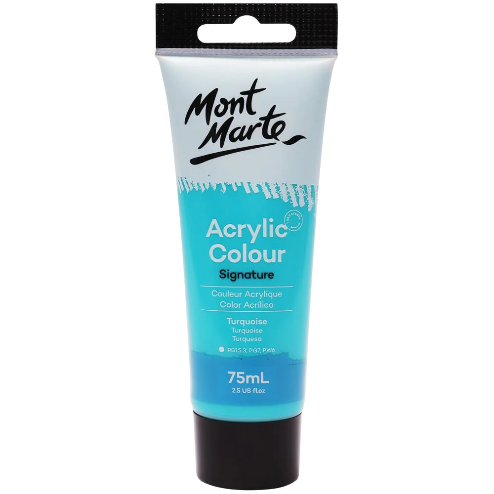 Tubo de Pintura Acrílica Signature 75ml - Color Turquesa - Mont Marte - MSCH7522