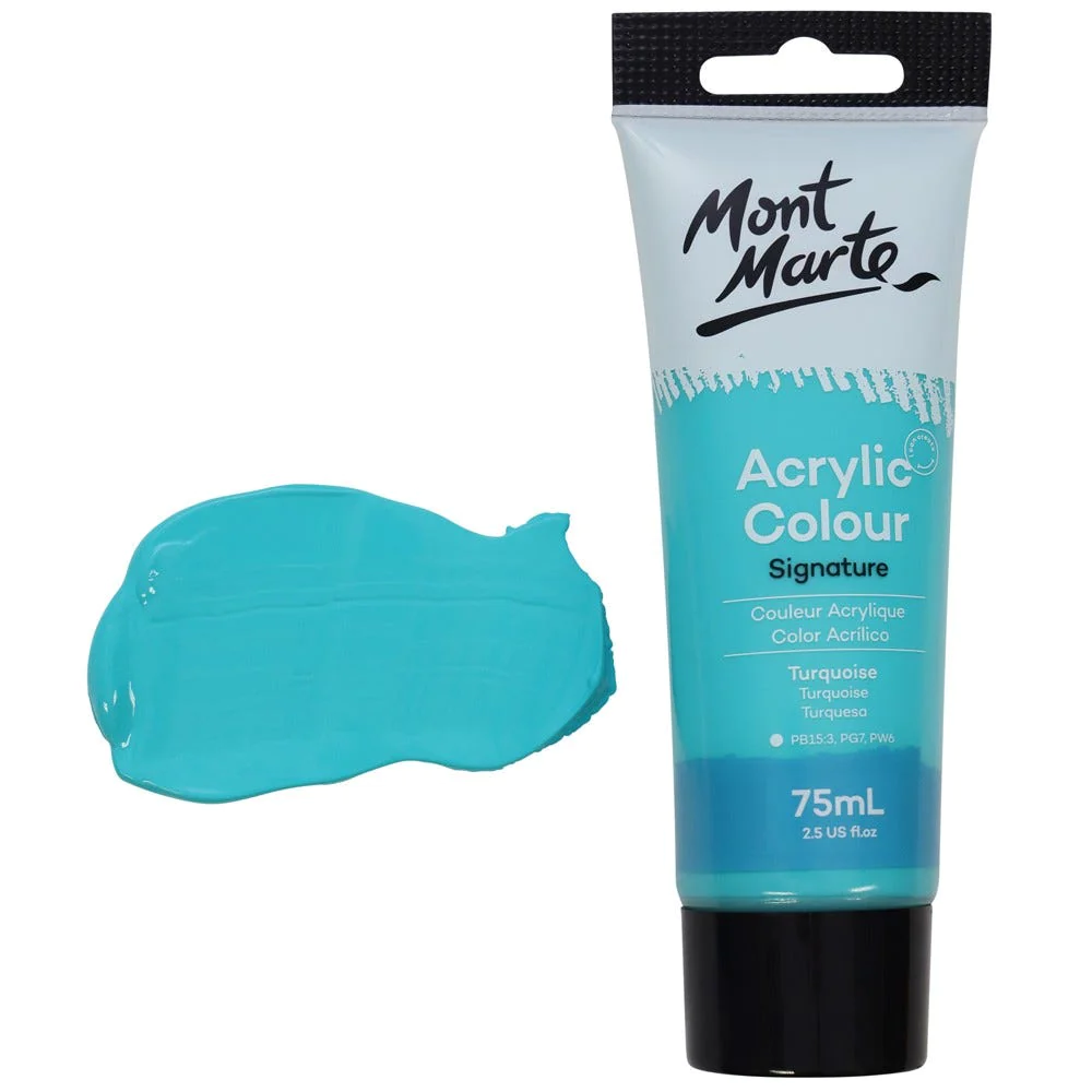 Tubo de Pintura Acrílica Signature 75ml - Color Turquesa - Mont Marte - MSCH7522