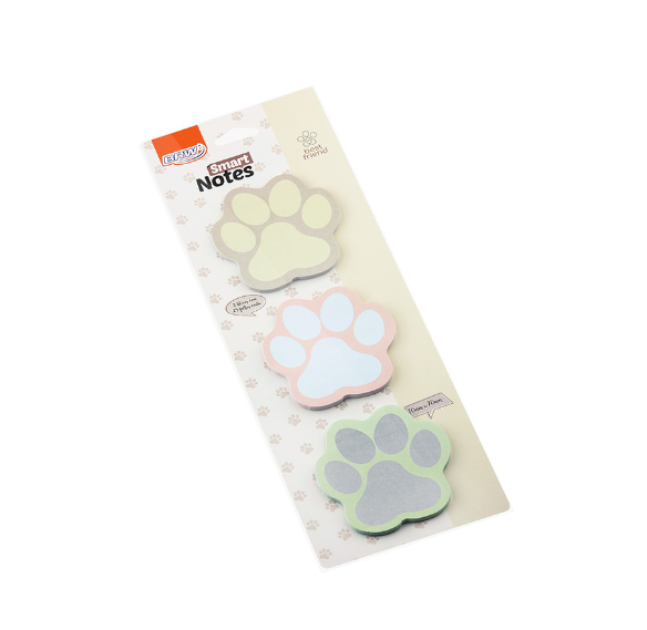 Set de 3 Blocks de  Post It Huella de Animal 70X70 mm. x 25 Hojas - Smart Notes - BRW - BA0303