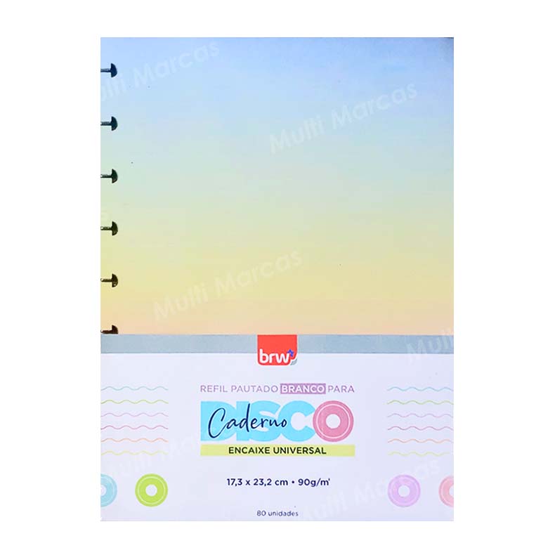 Paquete de Recarga / Repuesto de 80 Hojas Coloridas en Degradé con Rayas Blancas Para Cuaderno de Discos 17.3 x 23.2 cm. - 90 Gramos - BRW - CD1042