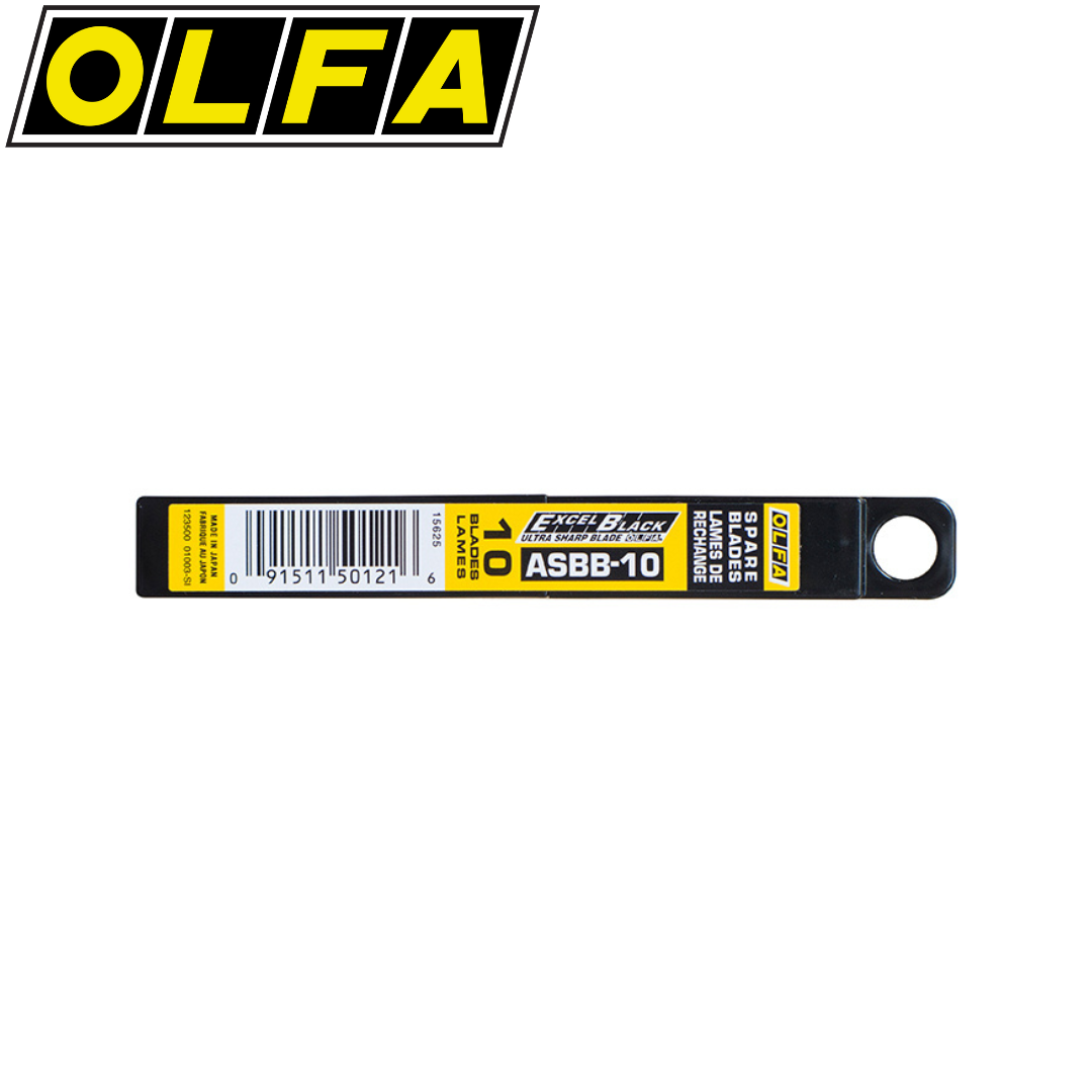 Set de 10 Cuchillas de Repuesto Hoja a Presión Negra ultra Afilada de 9 mm - Mod. ASBB-10 - OLFA