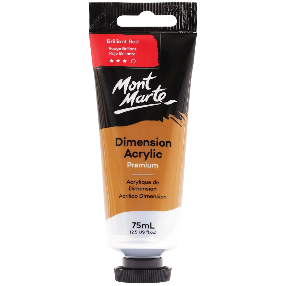 Tubo de Pintura Acrílica Dimension Premium 75ml - Color Rojo Brillante - Mont Marte - PMDA0010