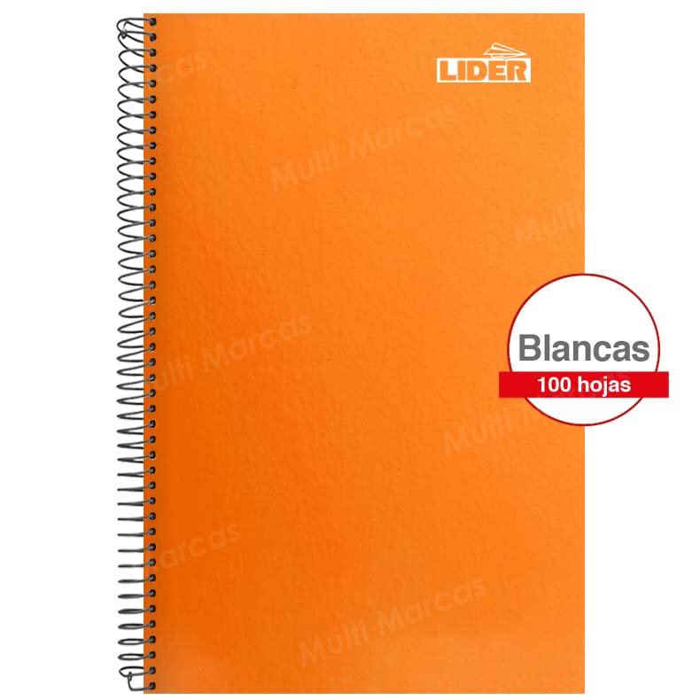 Cuaderno Espiral Tamaño Oficio de 100 Hojas Blancas / Blanco con Margen Rojo - LIDER