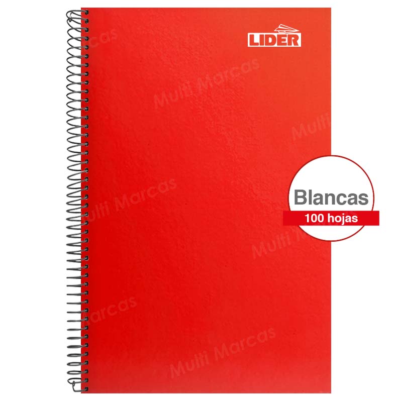 Cuaderno Espiral Tamaño Oficio de 100 Hojas Blancas / Blanco con Margen Rojo - LIDER