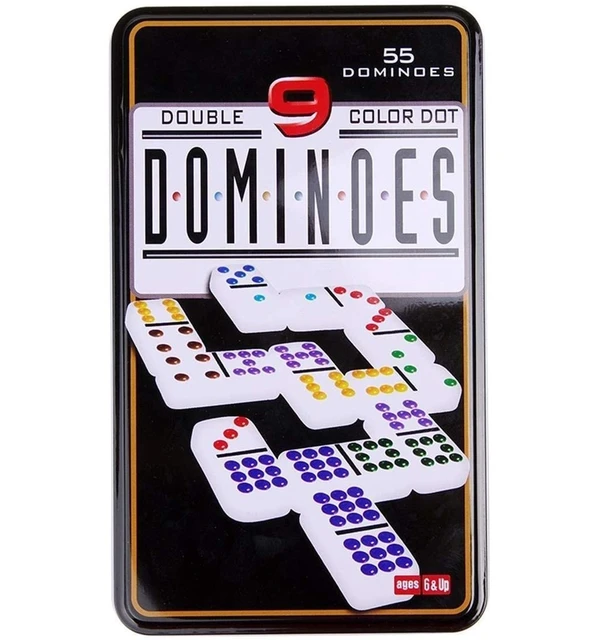 Juego de Dominó Doble de Colores Nro. 9 de 55 Piezas en Caja Metálica