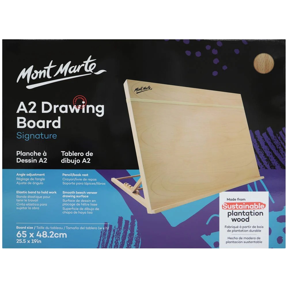 Tablero de Dibujo / Caballete de Madera de Haya con Elástico Tamaño A2, 65x48.2 cm. - MEA0033 - Mont Marte