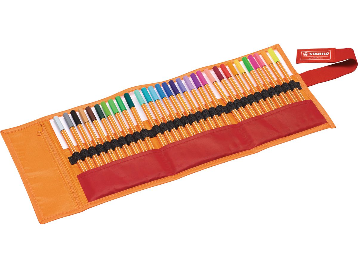 Set de 30 Micropuntas Stabilo Point-88 + Estuche Roller Naranja
