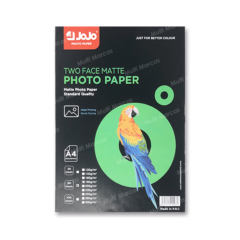 Paquete De 50 Unidades Papel Fotográfico Mate, Doble Cara, Tamaño  A4, 180 gr. - JOJO