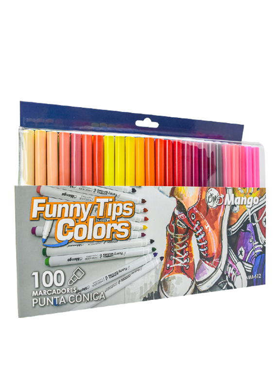 Set de 100 Marcadores Lavables  Punta Cónica, Funny Tips - MM612 - Mango