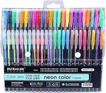 Estuche de 48 Bolígrafos / Micropuntas de Tinta Gel, Metálica y Fluorescente, Glitter, Pastel de Colores con Brillo, Punta de 1.0 mm. - HG6107-48 - ZUIXUA