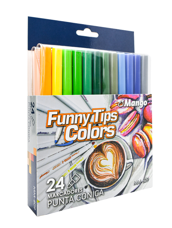 Set de 24 Marcadores Lavables Punta Cónica, Funny Tips - MM609 - MANGO