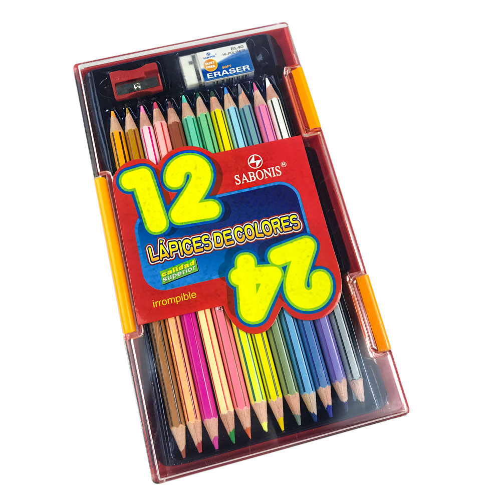 Set de 12 Lápices Bicolor En Estuche Plástico SABONIS