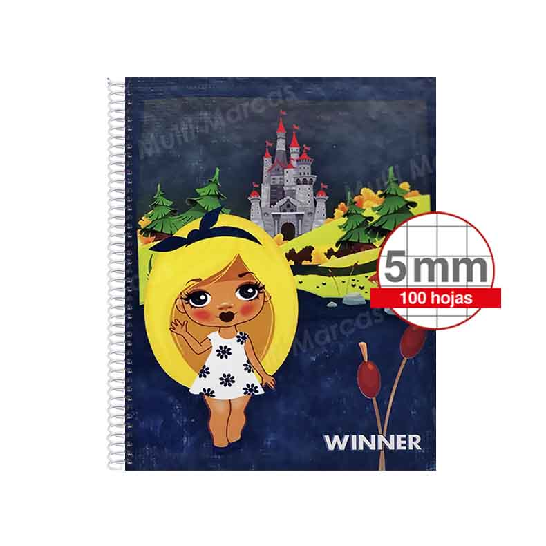 Cuaderno Espiral Plástico Tamaño Medio 1/2 Oficio, 5 mm. de 100 hojas - WINNER