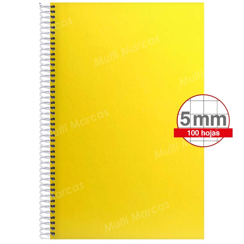 Cuaderno Artesanal de 100 Hojas, Tamaño Oficio Cuadrícula 5 mm. Anillo Plástico, Tapa de Colores Plenos