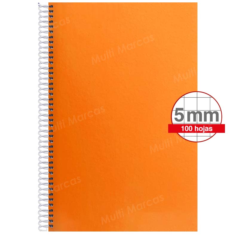Cuaderno Artesanal de 100 Hojas, Tamaño Oficio Cuadrícula 5 mm. Anillo Plástico, Tapa de Colores Plenos