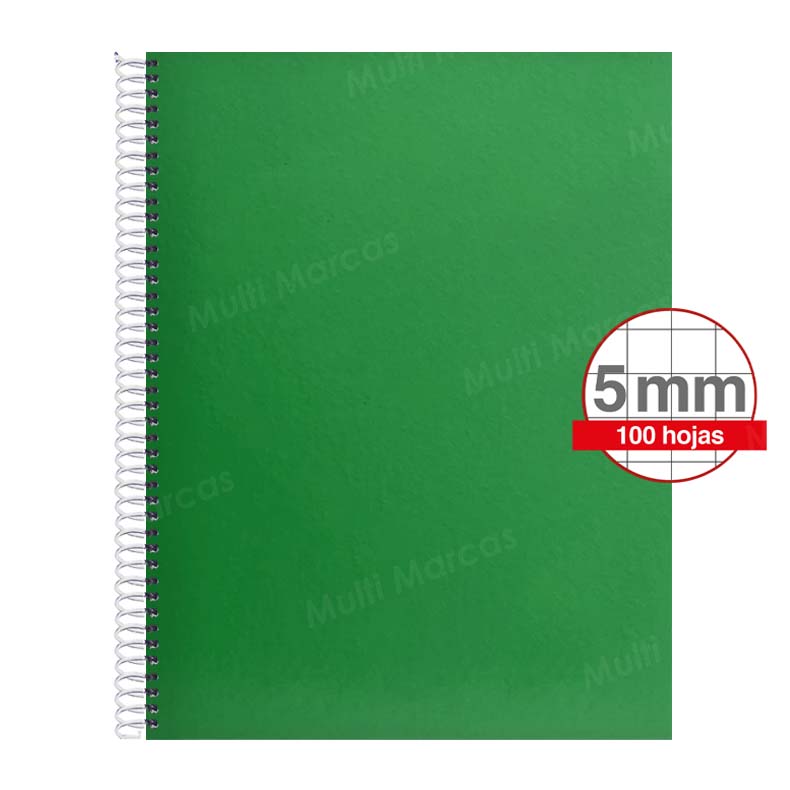 Cuaderno Artesanal de 100 Hojas, Tamaño Carta Cuadrícula 5 mm. Anillo Plástico, Tapa de Colores Plenos