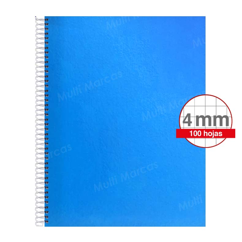 Cuaderno Artesanal de 100 Hojas, Tamaño Carta Cuadrícula 4 mm / Intermedia / Elva,  Anillo Plástico, Tapa de Color Pleno
