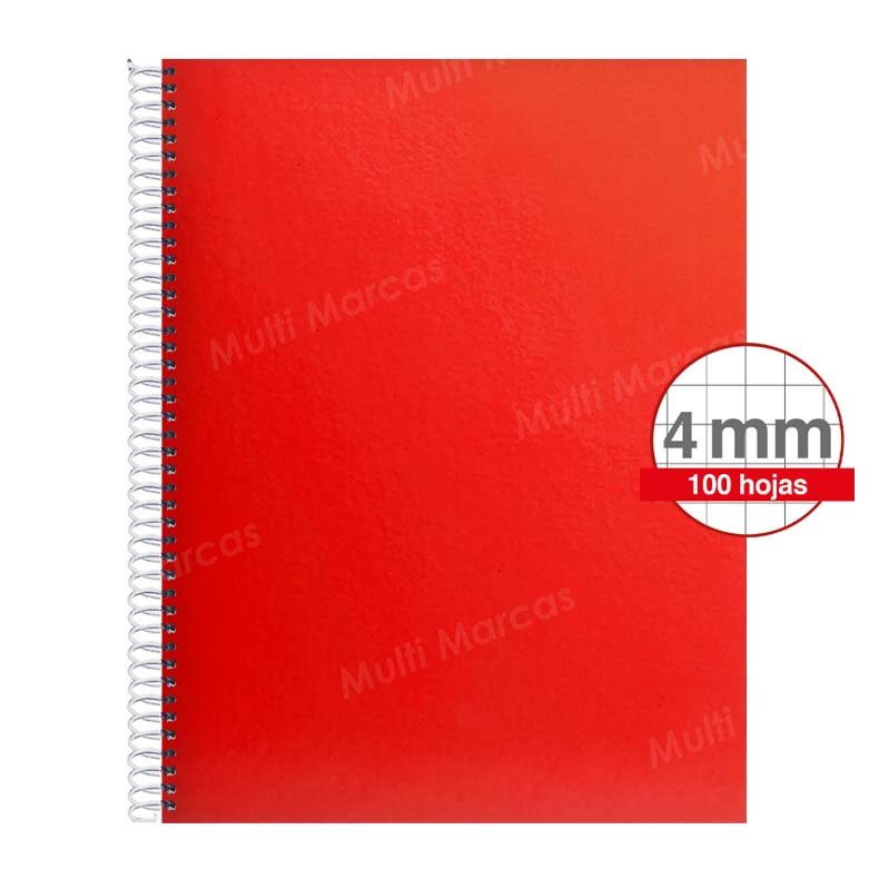 Cuaderno Artesanal de 100 Hojas, Tamaño Carta Cuadrícula 4 mm / Intermedia / Elva,  Anillo Plástico, Tapa de Color Pleno