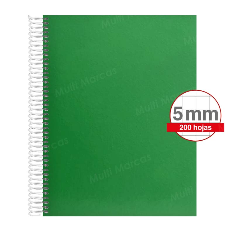 Cuaderno Artesanal de 200 Hojas, Tamaño Carta Cuadrícula 5 mm. Anillo Plástico, Tapa de Colores Plenos