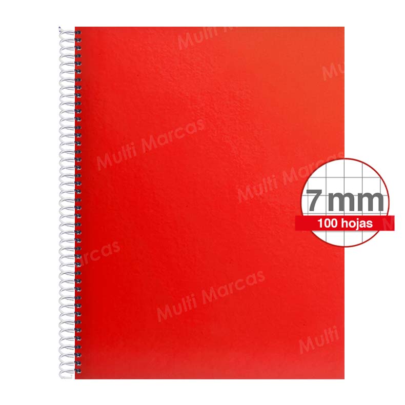 Cuaderno Artesanal de 100 Hojas, Tamaño Carta Cuadrícula 7 mm. Anillo Plástico, Tapa de Colores Plenos