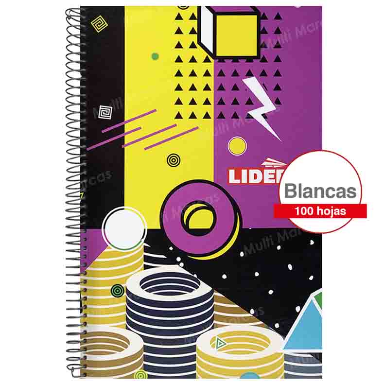 Cuaderno Espiral con 100 Hojas Blancas Tapa con Diseño Tamaño Oficio LIDER