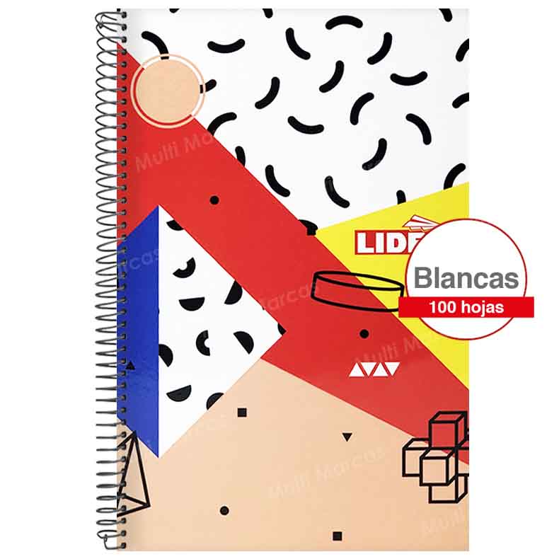 Cuaderno Espiral con 100 Hojas Blancas Tapa con Diseño Tamaño Oficio LIDER