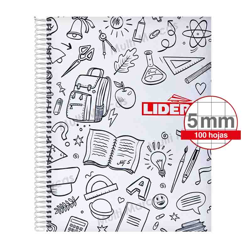 Cuaderno Espiral Tamaño Carta Cuadrícula normal 5 mm. Anillo Metálico, 100 Hojas - LIDER