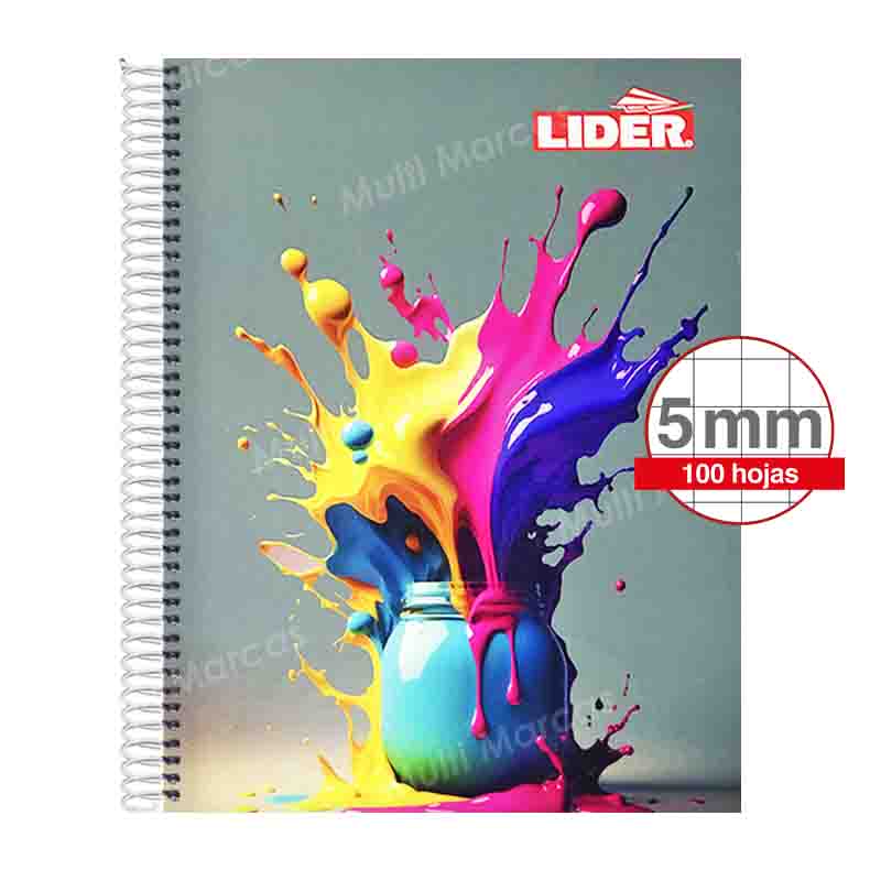 Cuaderno Espiral Tamaño Carta Cuadrícula normal 5 mm. Anillo Metálico, 100 Hojas - LIDER