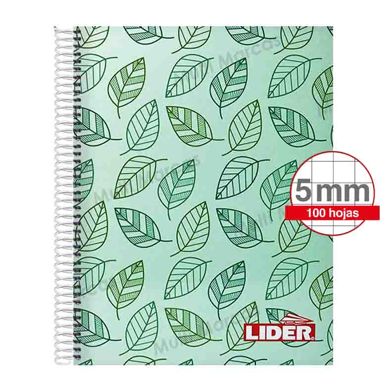 Cuaderno Espiral Tamaño Carta Cuadrícula normal 5 mm. Anillo Metálico, 100 Hojas - LIDER