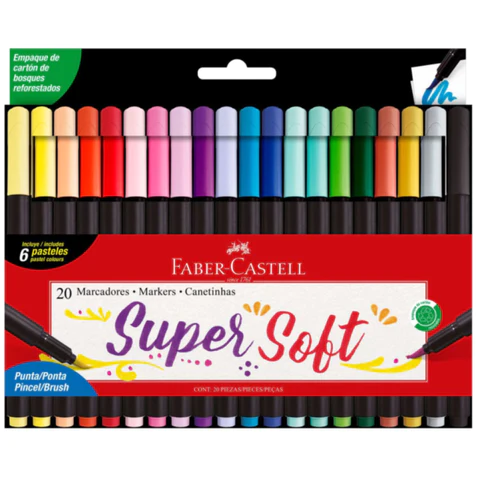 Set de 20 Marcadores Super Soft Punta Pincel - 556020 -Faber-Castell