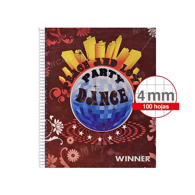 Cuaderno Espiral WINNER con Diseño Y Pleno Tamaño Medio 1/2 Oficio Cuadrícula Intermedia 4 mm