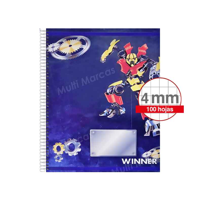 Cuaderno Espiral WINNER con Diseño Y Pleno Tamaño Medio 1/2 Oficio Cuadrícula Intermedia 4 mm