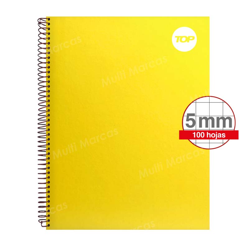Cuaderno Con Espiral Doble, Tapa de Colores Plenos, 100 Hojas, Tamaño Carta, Cuadrícula Corriente, 70 gr. - TOP