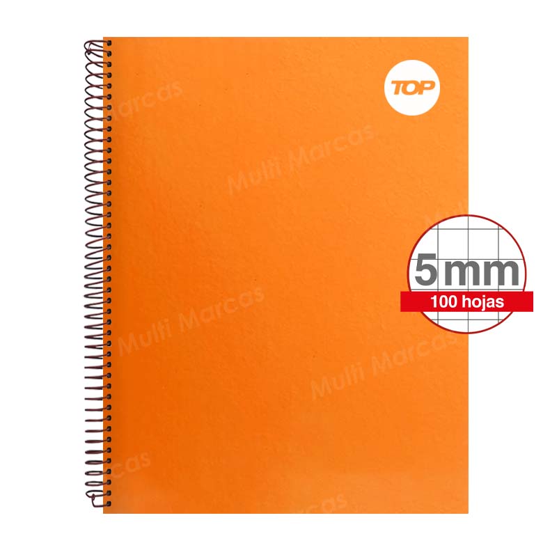 Cuaderno Con Espiral Doble, Tapa de Colores Plenos, 100 Hojas, Tamaño Carta, Cuadrícula Corriente, 70 gr. - TOP