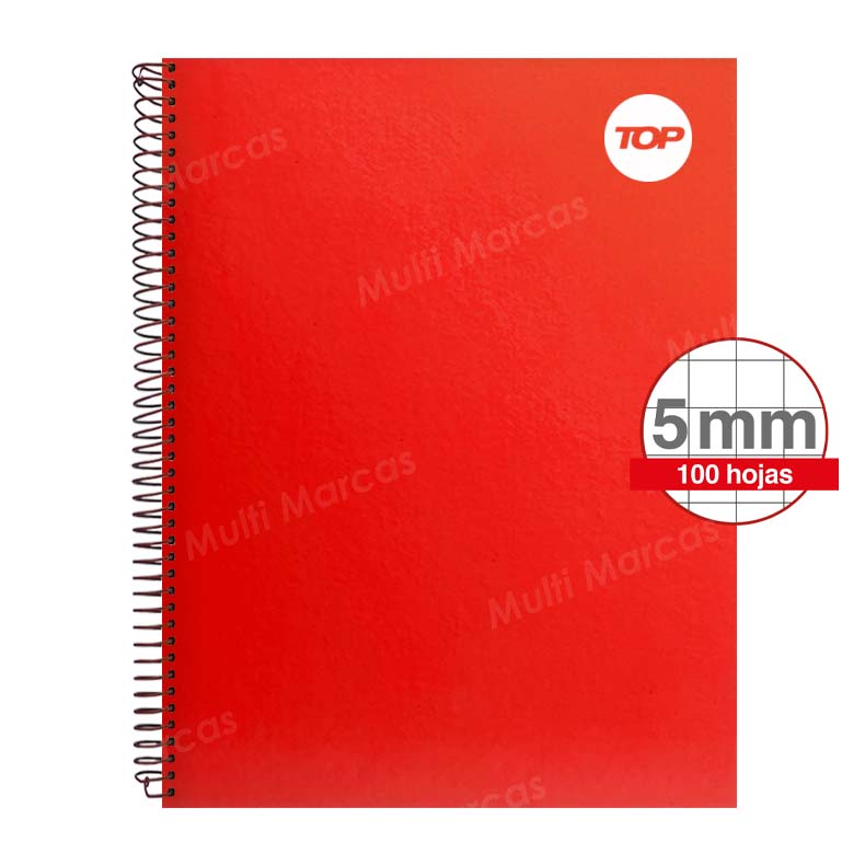 Cuaderno Con Espiral Doble, Tapa de Colores Plenos, 100 Hojas, Tamaño Carta, Cuadrícula Corriente, 70 gr. - TOP