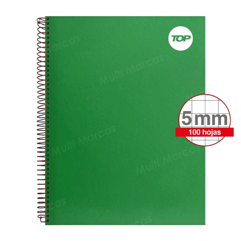 Cuaderno Con Espiral Doble, Tapa de Colores Plenos, 100 Hojas, Tamaño Carta, Cuadrícula Corriente, 70 gr. - TOP