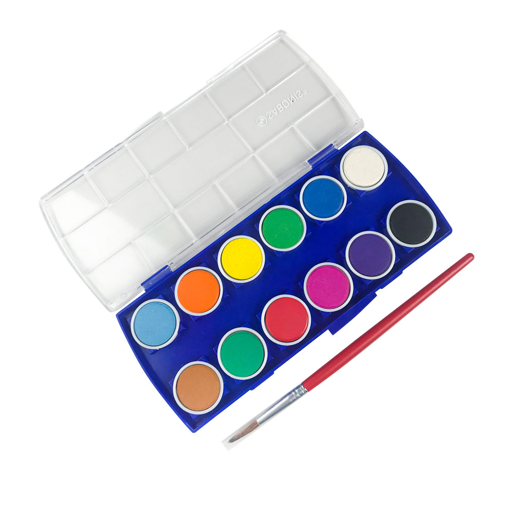 Set de Acuarelas Estuche Plástico (12 colores + Pincel) AC012 SABONIS