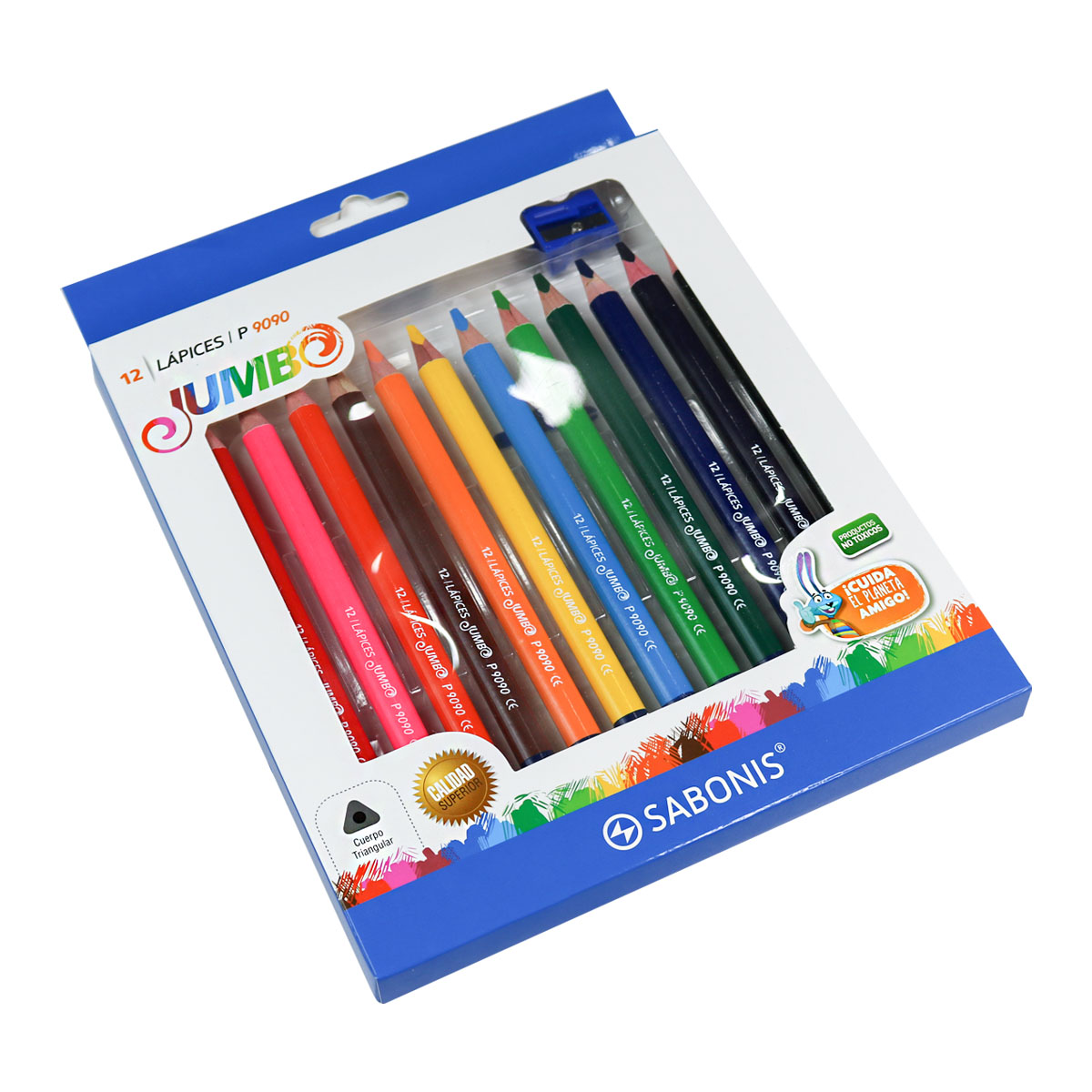 Set 12 Lápices de Colores Jumbo + Tajador - P9090 - SABONIS