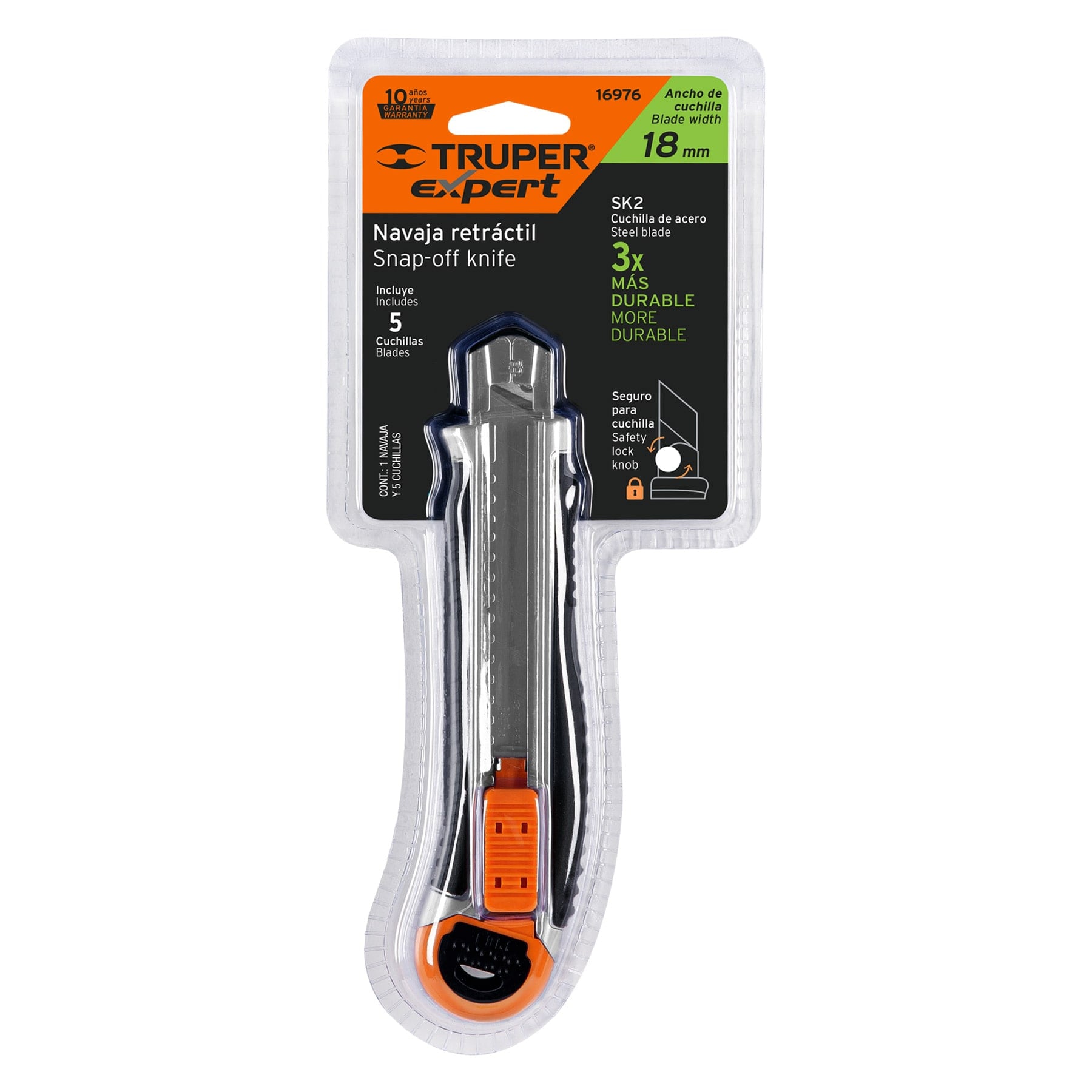 Cutter / Estilete Profesional Para Trabajo Pesado con Alma y Cuerpo Metálico y Grip, Expert + 5 Cuchillas de Acero SK2 de 18 mm.- CUT-6XX - 16976 - TRUPER