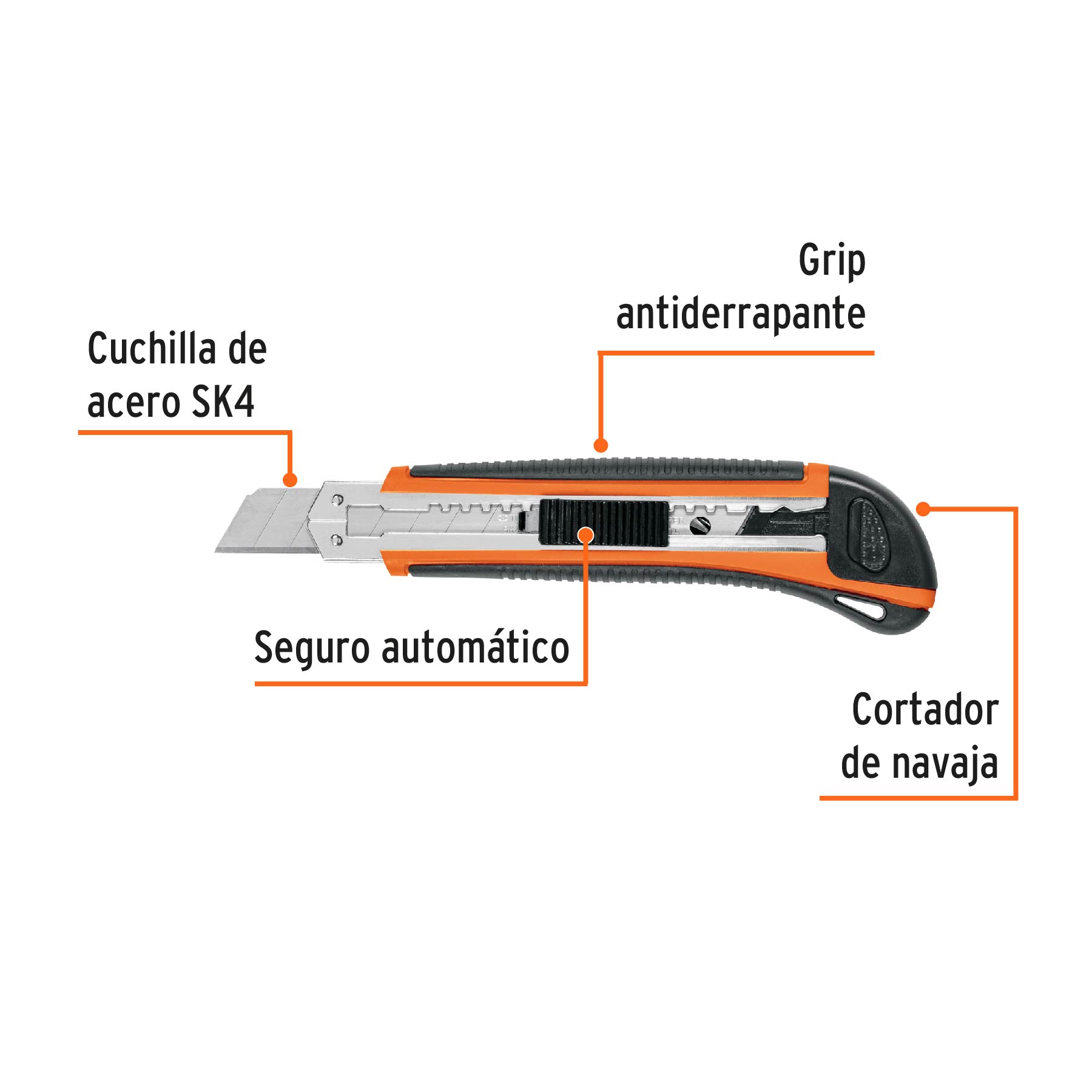 Cutter / Estilete Profesional con Alma Metálica y Grip + 3 Cuchillas de Acero SK4 de 18 mm.- CUT-6X - 16977 - TRUPER