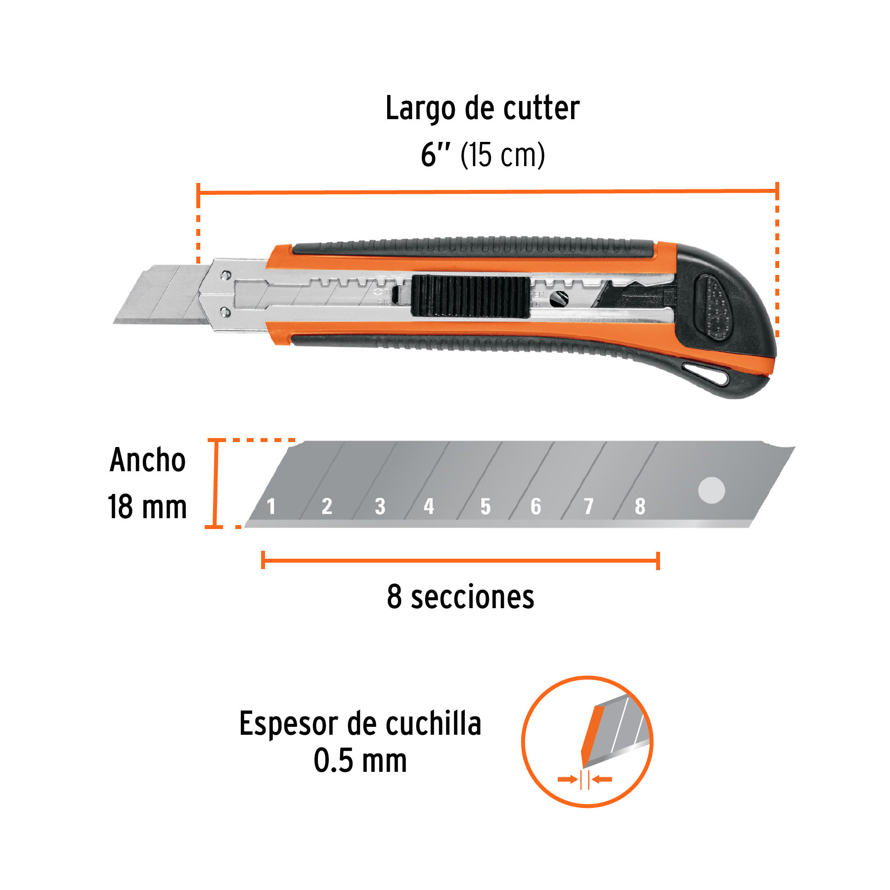 Cutter / Estilete Profesional con Alma Metálica y Grip + 3 Cuchillas de Acero SK4 de 18 mm.- CUT-6X - 16977 - TRUPER