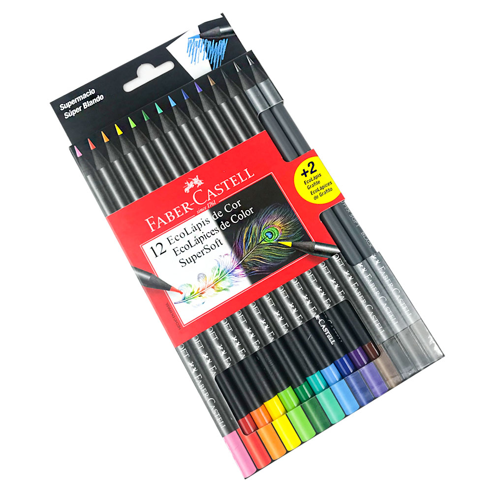 Set de 12 EcoLápices de Color Supersoft + 2 Ecolápices Grafito de regalo 120712SOFT+2 FABER CASTELL