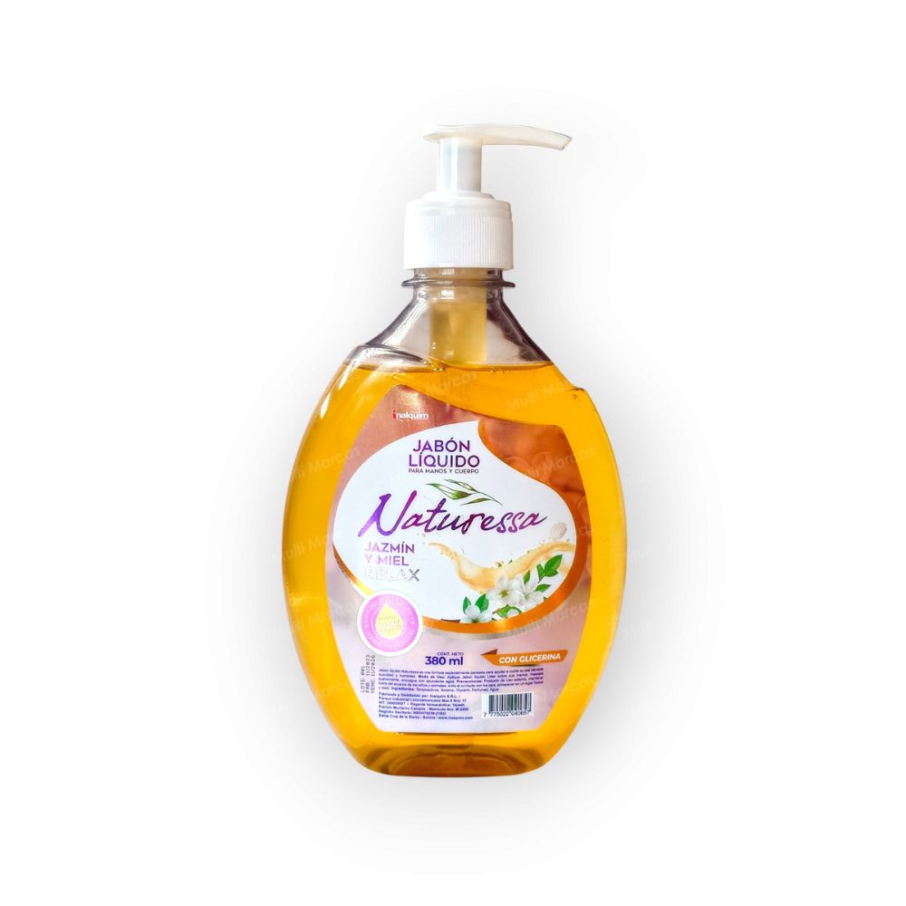 Jabón Líquido de 380 ml. con Dispensador Tipo Pico - Jazmín y Miel - Naturessa