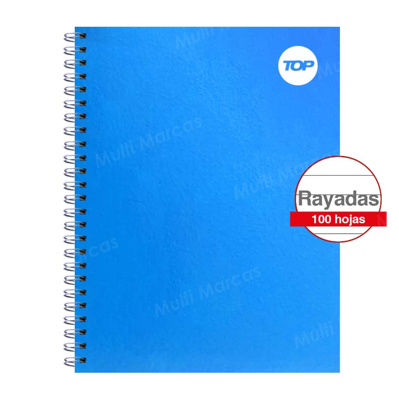 Cuaderno Anillado Espiral Doble Plástico Carta TOP Color Pleno 100 Hojas Rayadas
